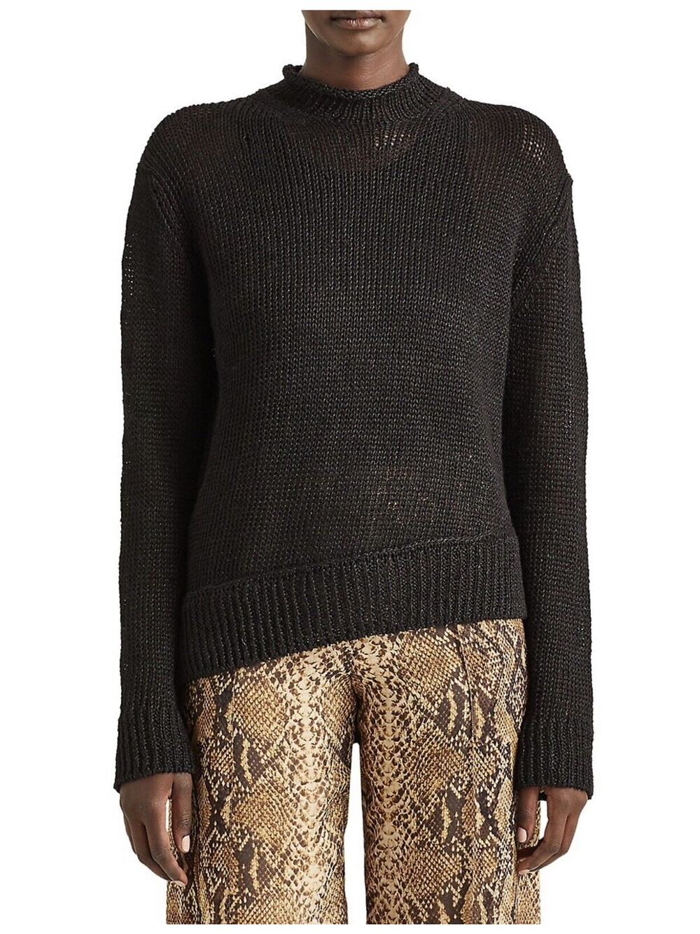 RALPH LAUREN PURPLE LABEL WOMENS BLACK LINEN SWEATER Medium $692 ASYMMETRICAL